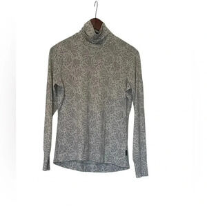 Lands’ End Silver/Off white Turtle Neck Floral Top Size Small